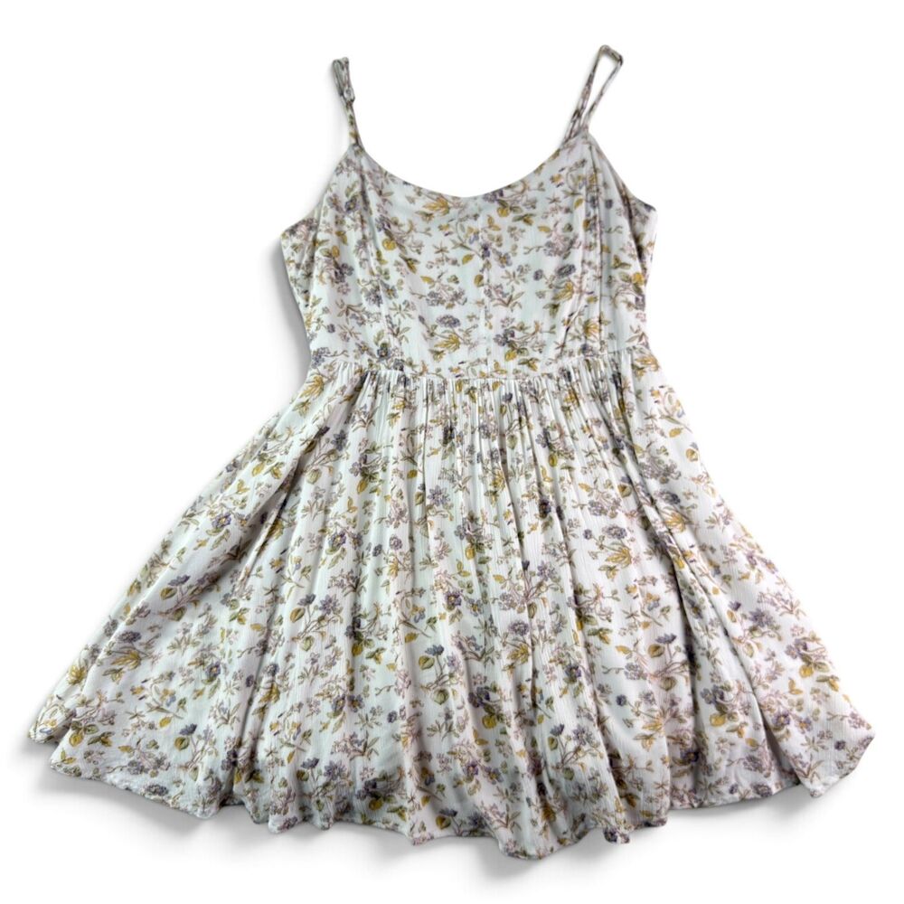 lucca couture floral fit flare mini dress spaghetti straps cottagecore rayon xs